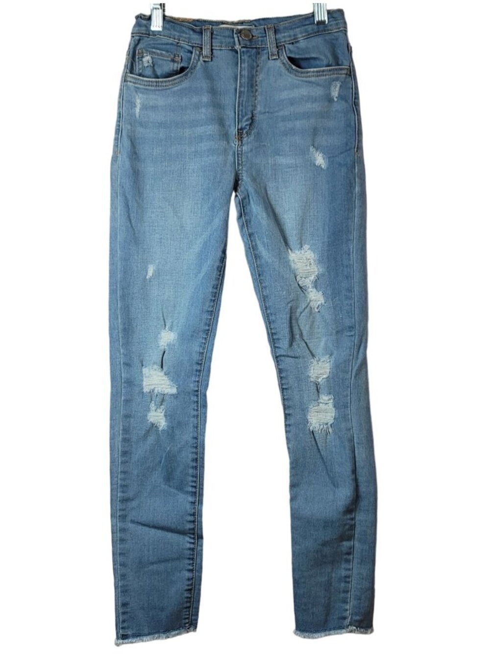 Levi's Girls 720 High Rise Super Skinny Distressed Jeans Blue 23" Adj Raw Hem